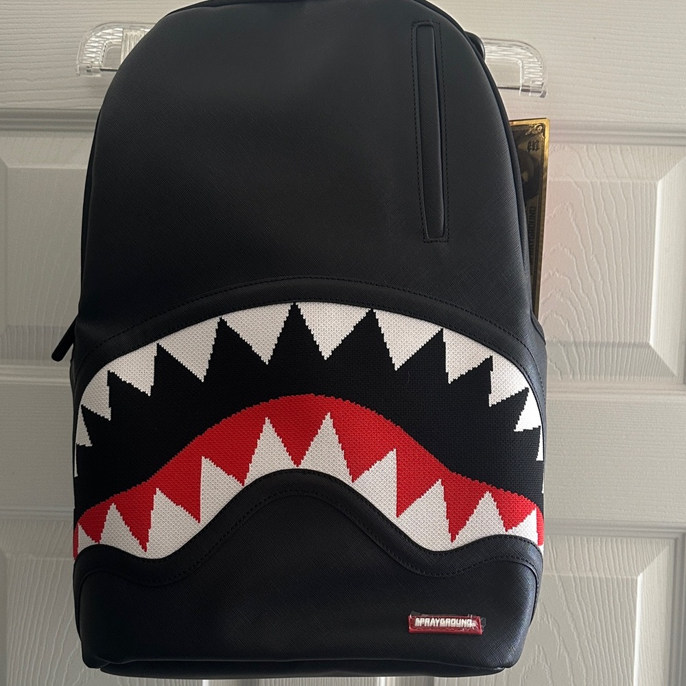 Sprayground Knit Commander Black and Red Shark Mouth Backpack - Picture 1 of 4